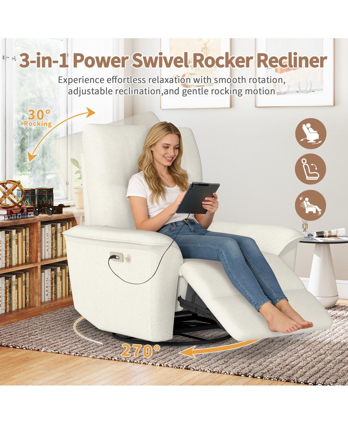 Streamdale Furniture 270° Power Swivel Rocker Recliner w/ Phone Holder & Usb Ports