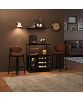 3-Tier Wine Bar Cabinet with LED Detachable Wine Rack and Storage Space Buffet Cabinet with Glass Holder and Mesh Door