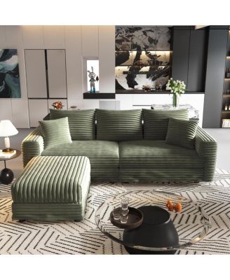 82.7" Plush Corduroy 3-Seat Sofa with Movable Ottoman