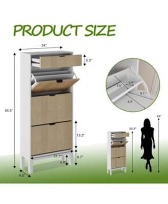 Shoe Cabinet with 3 Flip Doors & 1 Drawer – Slim Modern Fluted Shoe Organizer with Iron Legs, Freestanding Entryway and Hallway Shoe Rack