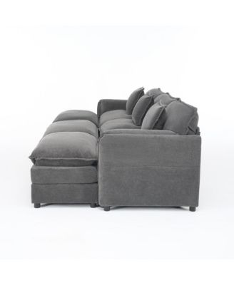 Oversized Deep Seat Sectional Cloud Sofa Sleeper with 3 Ottomans & Soft Pillows, Modular Couch Bed, DIY Combination