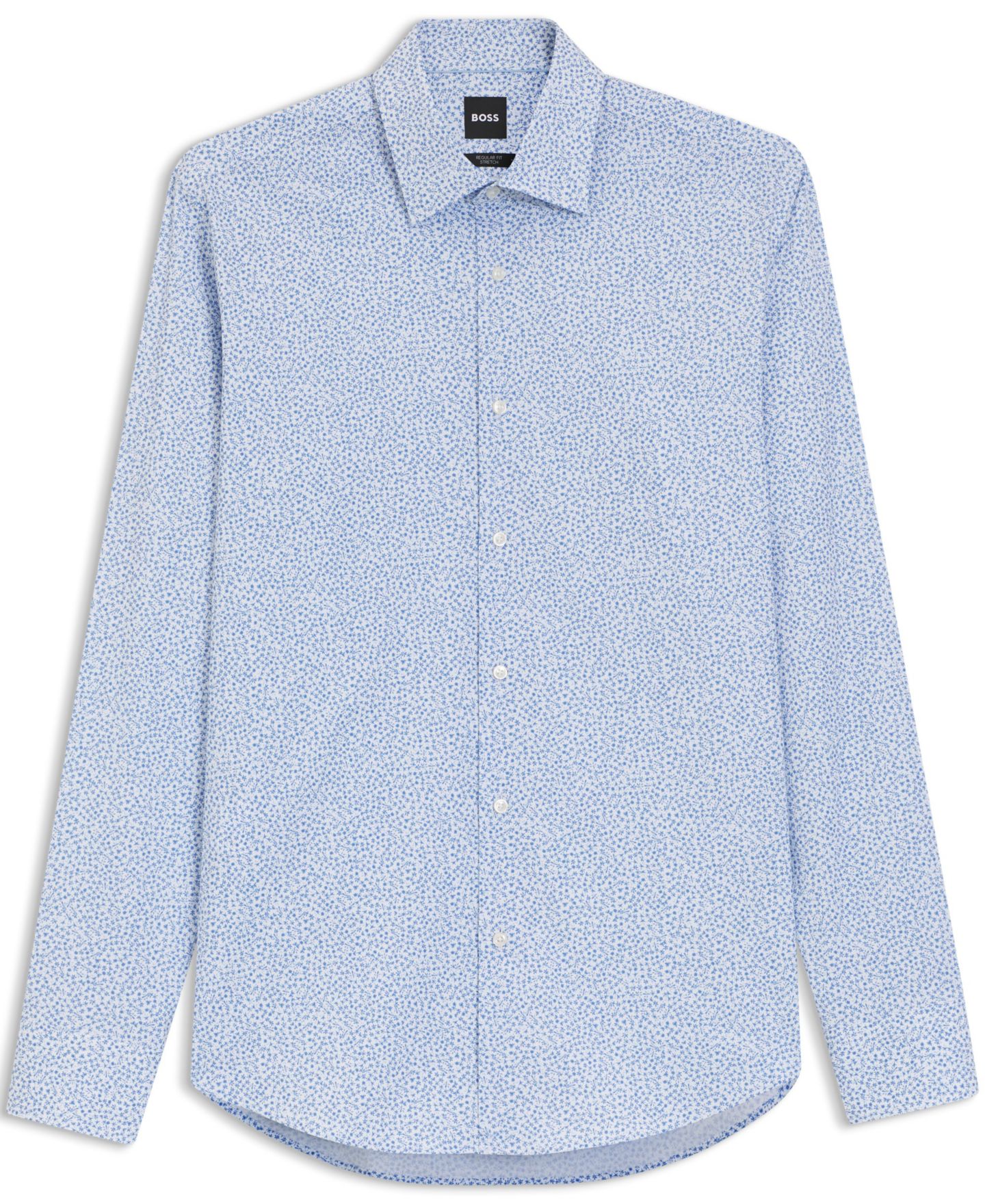 Мужская рубашка Hugo Boss Printed Stretch Cotton Regular-Fit Dress Shirt, цвет: Синий — фото 3