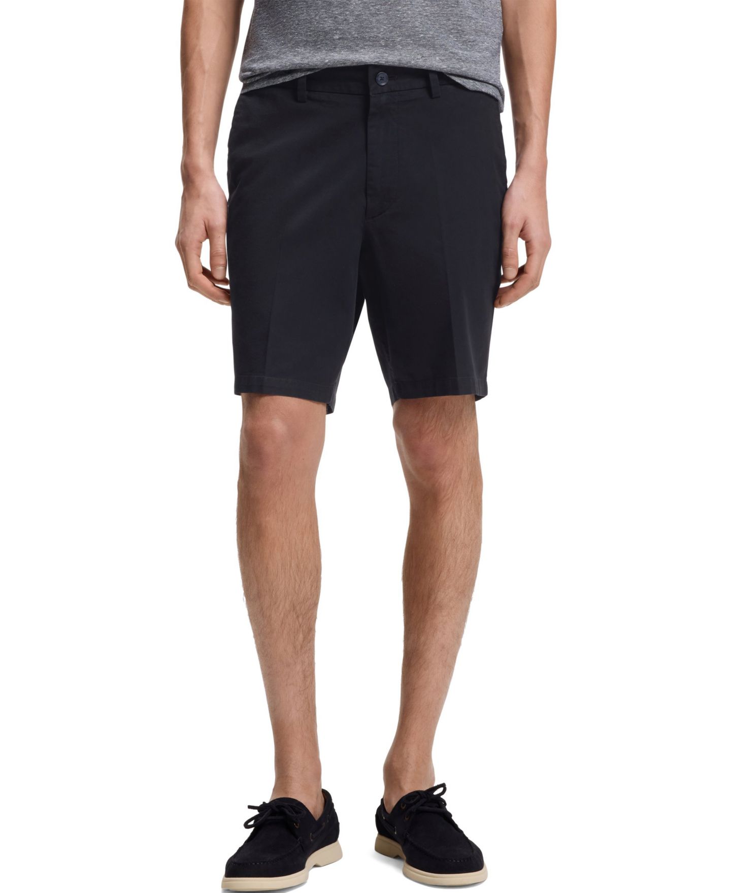 Мужские шорты Hugo Boss Stretch-Cotton Twill Modern-Fit 8" Shorts, цвет: Тёмный синий — фото 1