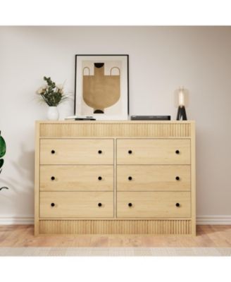 6 Drawer Dresser for Bedroom, Wooden Fluted Chest of Drawers, Modern Oak Storage Organizer for Living Room, Hallway