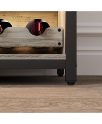 3-Tier Wine Bar Cabinet with LED Detachable - Buffet Cabinet with Glass Holder and Mesh Door for Kitchen Living Room and Bar