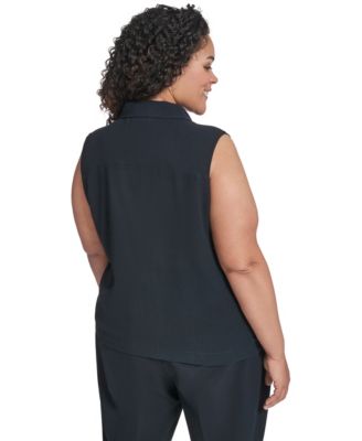 Plus Size Collared Neck Sleeveless Top
