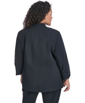 Plus Size Collarless One Button Blazer