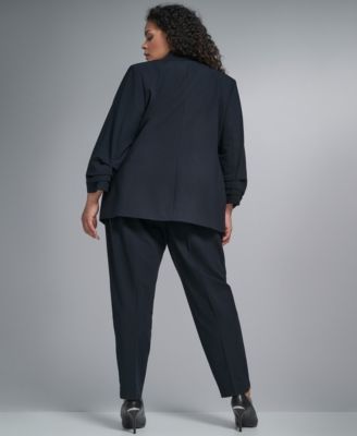 Plus Size Collarless One Button Blazer