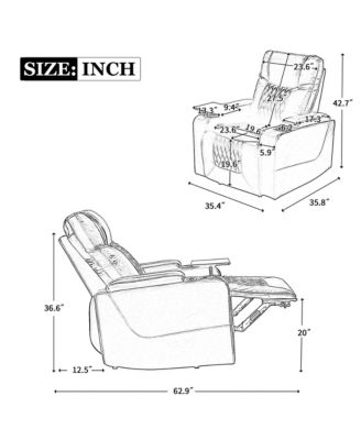 Power Motion Recliner with USB Charging Port and Hidden Arm Storage 2 Convenient Cup Holders Design and 360° Swivel Tray