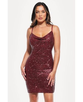 Women's Sequin Cowl Neck Sculpting Mini Dress
