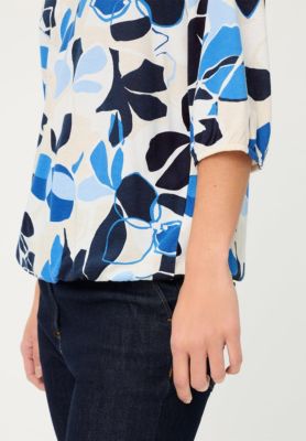 Women's Graphic Floral Split Neck T-Shirt