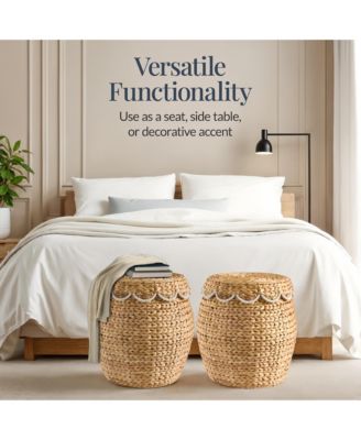 Scalloped Water Hyacinth Storage Tote Basket with Lid