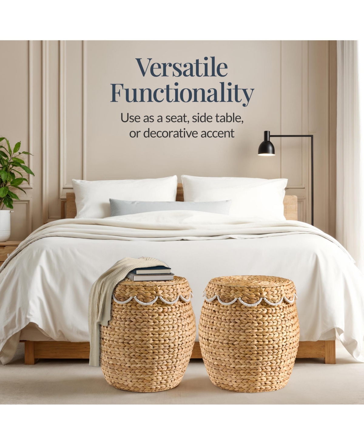 Best Choice Products Scalloped Water Hyacinth Storage Tote Basket with Lid