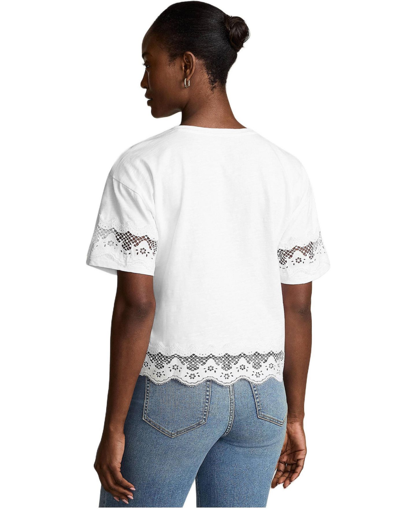 Женская футболка Lands' End Short Sleeve Slub Jersey Cutwork, цвет: Белый — фото 4
