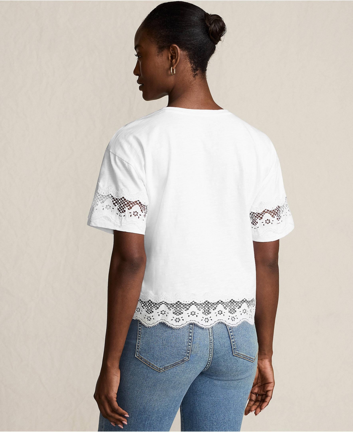 Lands' End Petite Short Sleeve Slub Jersey Cutwork T-Shirt