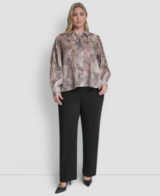 Plus Size Collared Neck Long-Sleeve Top