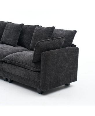 3-Seat Storage Ottoman Sectional Couch, L-Shaped Bench with Footrest