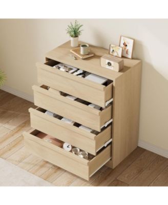 4-Drawer Dresser for Bedroom, Natural Oak Wooden Nightstand Chest with Large Storage, Beige
