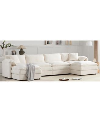 136" Chenille Modular Sectional Sofa with Deep Seat & Movable Ottoman