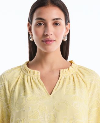 Petite Floral Embroidered 3/4-Sleeve Blouse