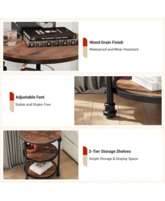Round End Table, Small Side Table with 3 Shelves for Living Room, Bedroom, Night Stand Accent Coffee Table with Steel Frame