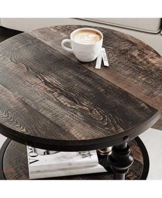 Round End Table, Small Side Table with 3 Shelves for Living Room, Bedroom, Night Stand Accent Coffee Table with Steel Frame