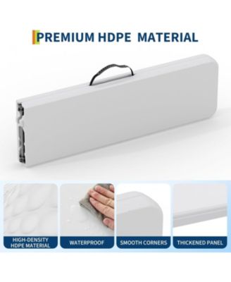 6 Foot 2 Pack Folding Bench Seat, Portable Plastic Bench Carry Handle and Smooth HDPE Tabletop for Camping