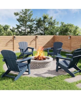 Modern HDPE Plastic Adirondack Chair Set of 4 - Oversize 380 LB Poly Lumber Weather Resistant Firepit Chair