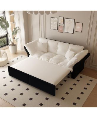 Queen Pull Out Sofa Bed, 3-in-1 Convertible Sleeper Tufted Sofa with 2 Pillows