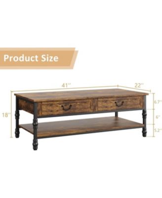 Coffee Table with Drawers 41" Large Center Table with Storage Rectangular Cocktail Table Mid Century Wooden Coffee Tables