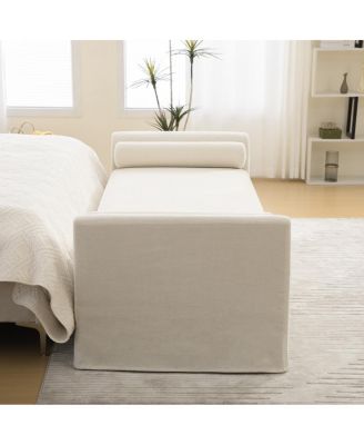 Streamdale Modern Chenille Chaise Lounge Couch with Armrests and Bolster Pillows - Beige