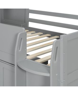 Twin Size Wooden Loft Bed with Desk, Drawers,Cabinets