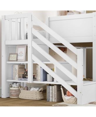 Streamdale Twin Loft Bed with Storage, Desk, Slide & Stairs, White