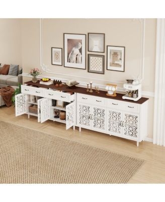 Vintage Sideboard Buffet Cabinet with Hand-Carved Doors & 4 Doors
