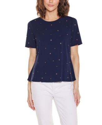 Women's Grommet And Nailhead Pleated Hem Top