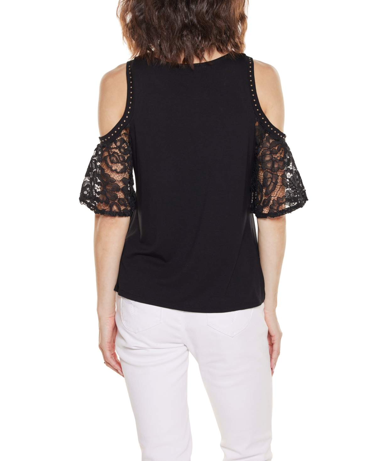 Belldini Women's Crochet Lace Cold Shoulder Top