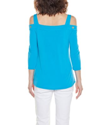 Women's Grommet Trim Cold Shoulder Top