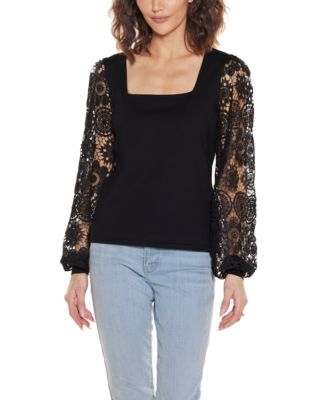 Women's Crochet Lace Blouson Sleeve Sweater
