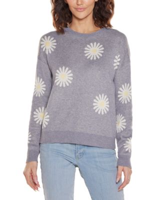 Women's Jacquard Flower Crew Neck Sweater