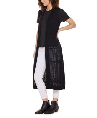 Women's Pointelle Sleeveless Duster Cardigan Sweater