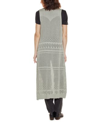 Women's Pointelle Sleeveless Duster Cardigan Sweater