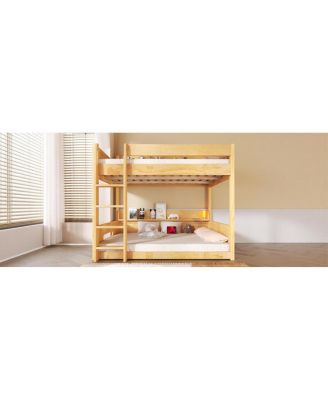 Queen over Queen Bunk Bed with Storage Shelves and USB Ports