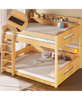 Queen over Queen Bunk Bed with Storage Shelves and USB Ports