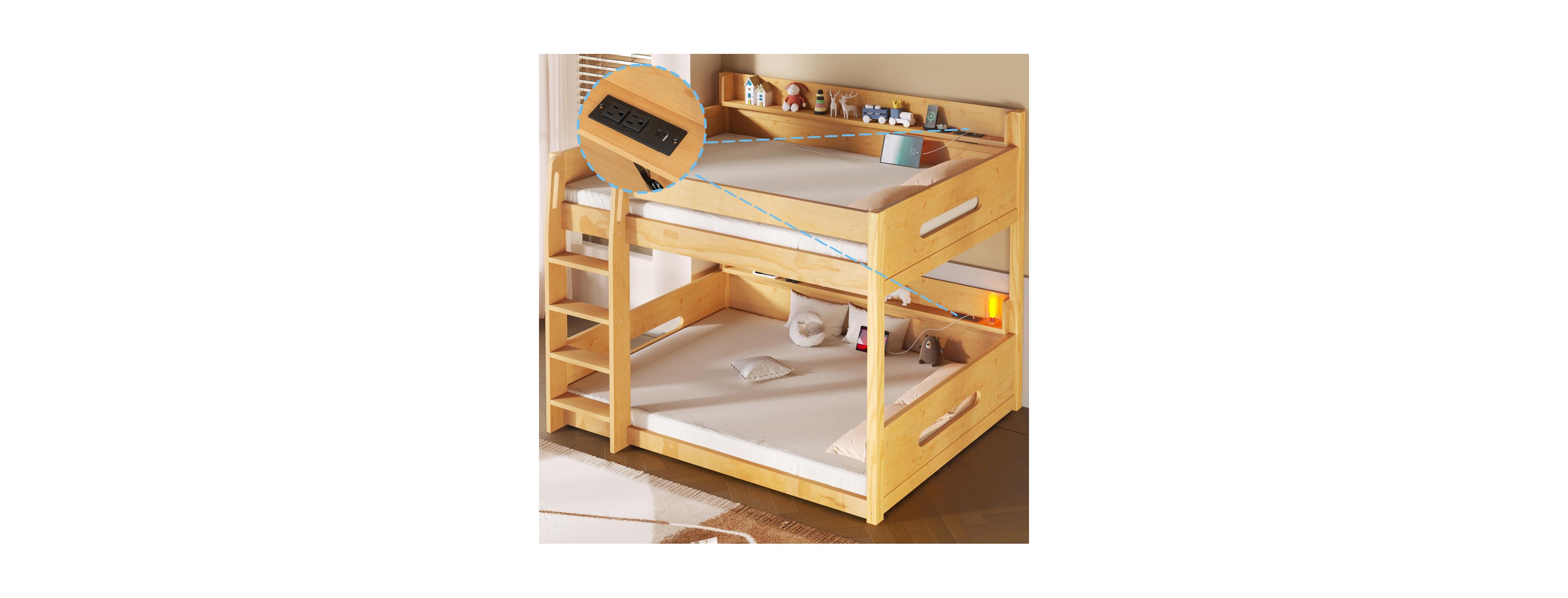 Streamdale Furniture Queen over Queen Bunk Bed with Storage Shelves and Usb Ports