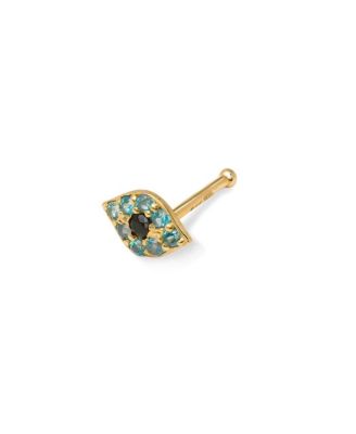 Solid 14k  Gold 20G  Cubic Zirconia Evil Eye Nose Stud Ring Body Piercing Stud