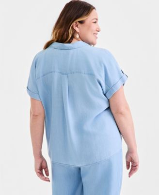 Plus Size Collared Popover Top