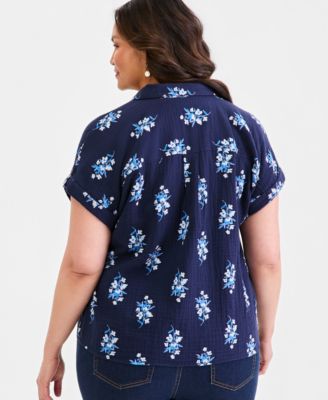 Plus Size Collared Popover Top