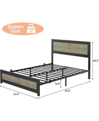 Size Bed Frame with Headboard, Industrial Platform Bed Frame with Charge Station, No Box Spring Needed, Easy to Assemble