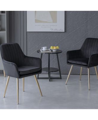 Streamdale Velvet Dining Chairs (Set of 2) - Black, Gold Legs