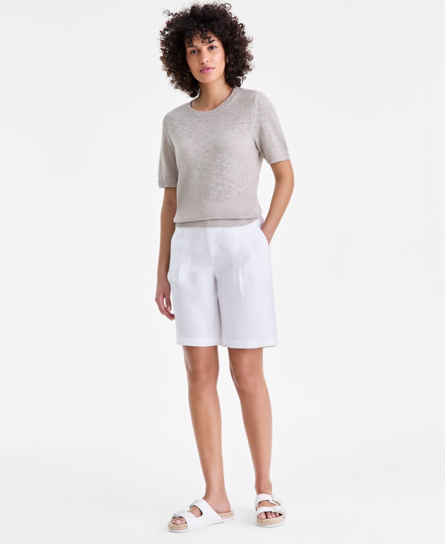 Женские шорты Charter Club 100% Linen Bermuda Shorts, Macy's Exclusive, цвет: Яркий белый — фото 1